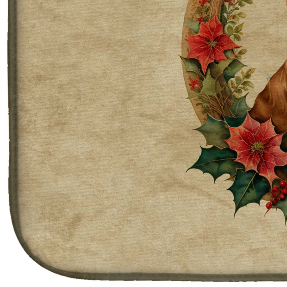Cocker Spaniel Christmas Flowers Dish Drying Mat Absorbent Dish Drying Mat Pad for Kitchen Counter Dish Drainer Mat for Countertop, 14 x 21", Multicolor