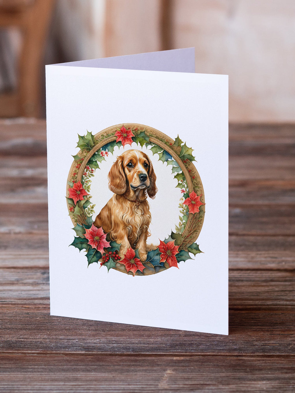 Cocker Spaniel Christmas Flowers Greeting Cards Pack of 8 Blank Cards with Envelopes Whimsical A7 Size 5x7