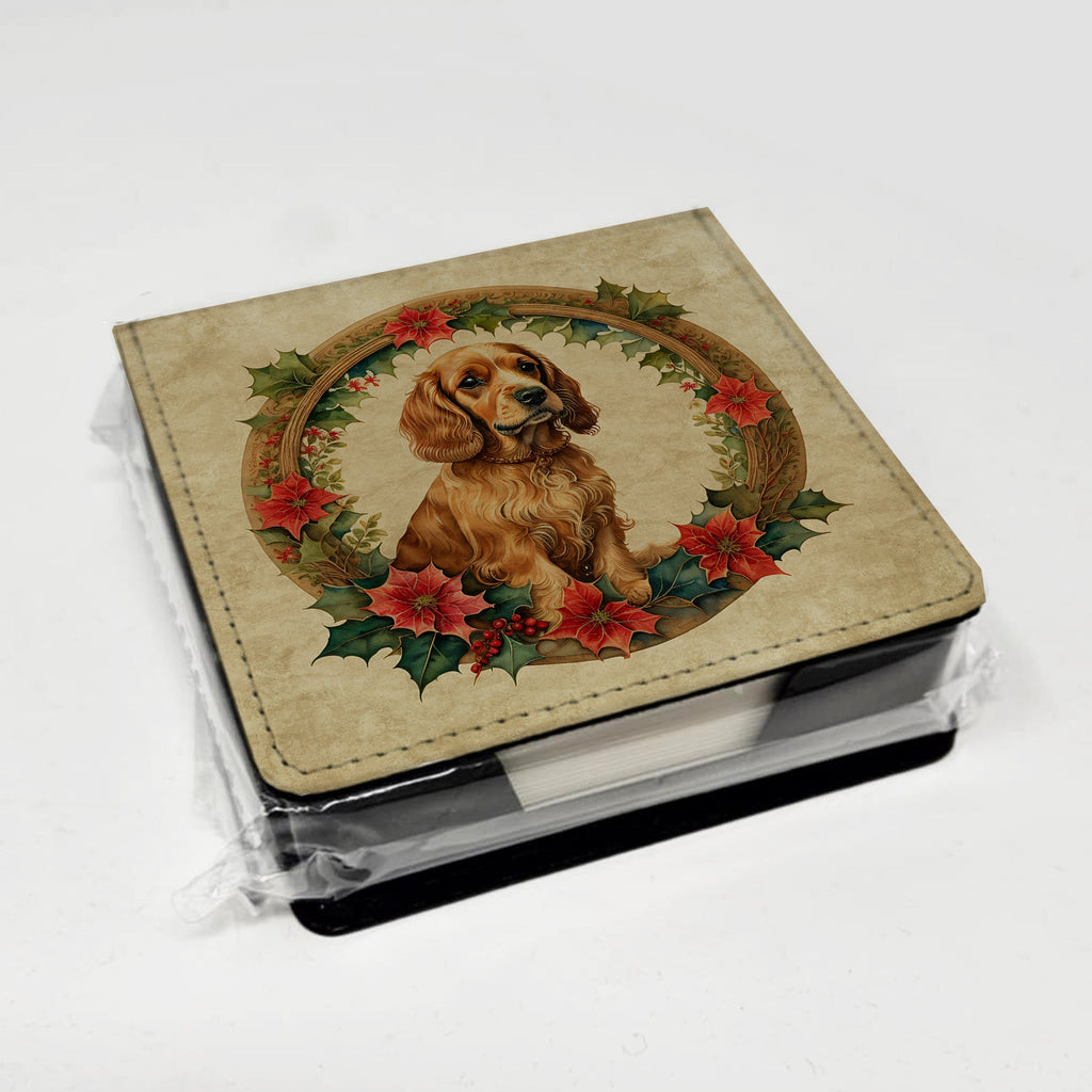 Cocker Spaniel Christmas Flowers PU Leather Note Paper Holder with Artist-Designed Cover, Desk Accessory, Office Gift