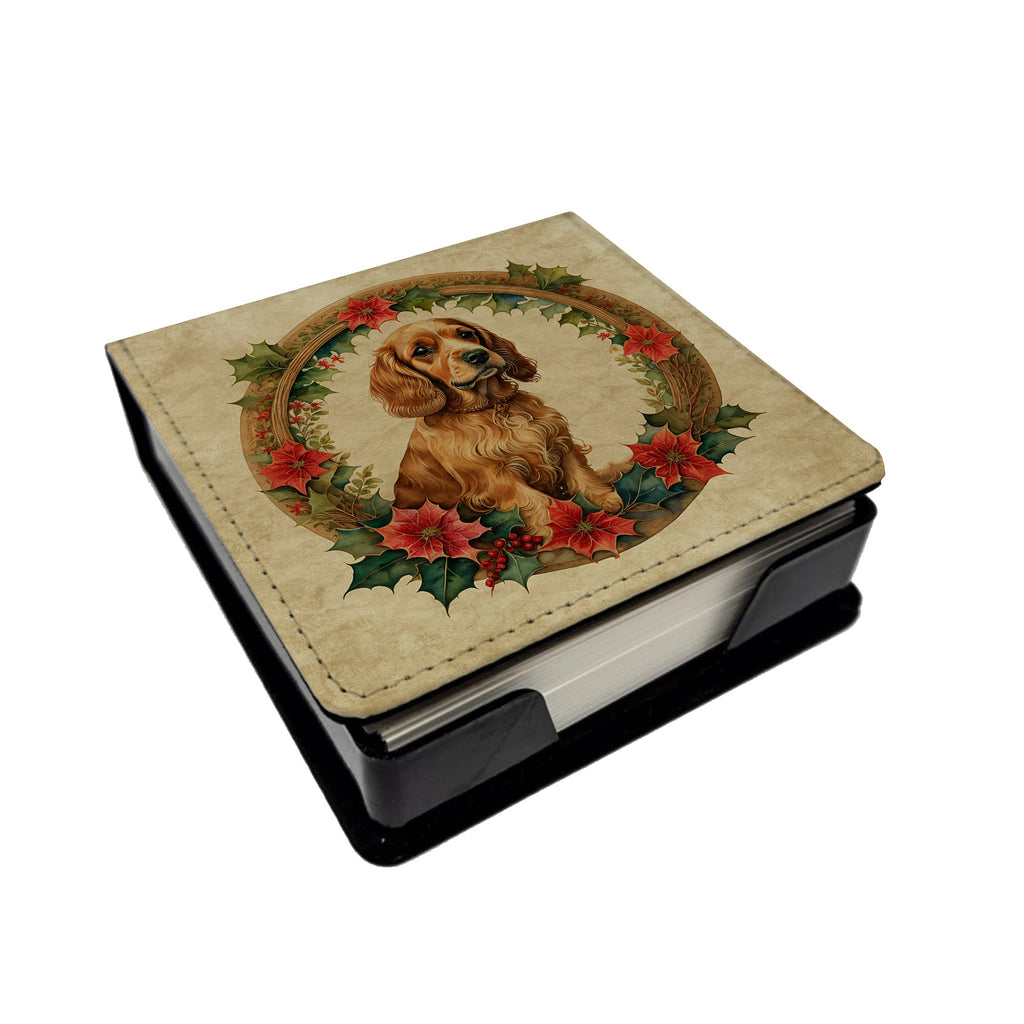 Cocker Spaniel Christmas Flowers PU Leather Note Paper Holder with Artist-Designed Cover, Desk Accessory, Office Gift