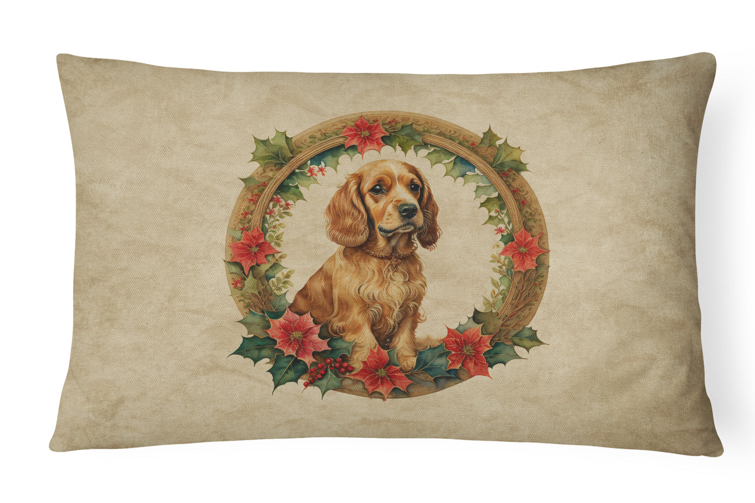 Cocker Spaniel Christmas Flowers Decorative Throw Pillow 12x16 Indoor Outdoor Accent Cushion, Fabric Cover with Insert for Sofa, Bed, Porch & Living Room