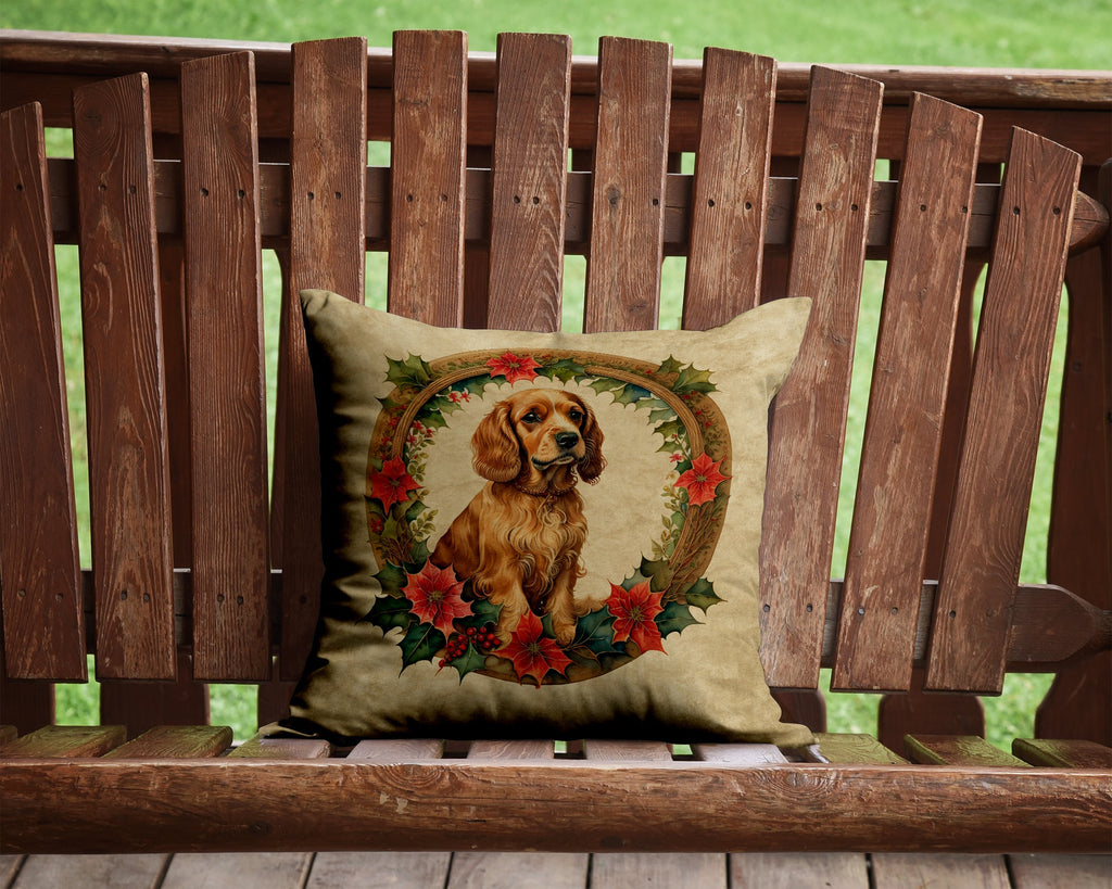 Cocker Spaniel Christmas Flowers Decorative Throw Pillow 14x14 Indoor Outdoor Accent Cushion, Fabric Cover with Insert for Sofa, Bed, Porch & Living Room
