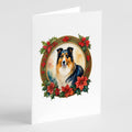 Collie Christmas Flowers Greeting Cards Pack of 8 Blank Cards with Envelopes Whimsical A7 Size 5x7