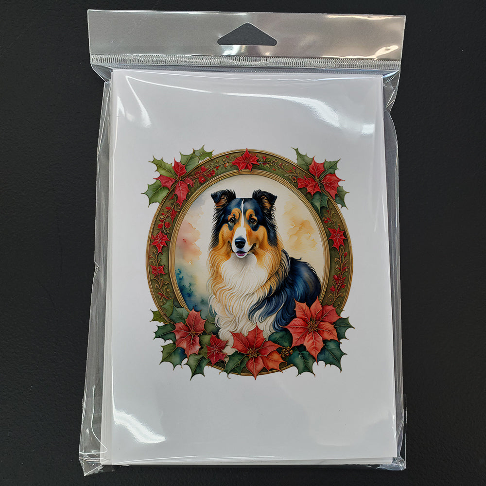 Collie Christmas Flowers Greeting Cards Pack of 8 Blank Cards with Envelopes Whimsical A7 Size 5x7