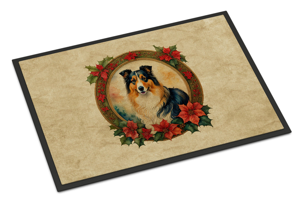 Collie Christmas Flowers Doormat Indoor Outdoor 18H X 27W Front Door Mat Rugs for Entryway, Non Slip Washable