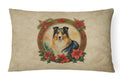 Collie Christmas Flowers Decorative Throw Pillow 12x16 Indoor Outdoor Accent Cushion, Fabric Cover with Insert for Sofa, Bed, Porch & Living Room