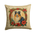 Collie Christmas Flowers Decorative Throw Pillow 18x18 Indoor Outdoor Accent Cushion, Fabric Cover with Insert for Sofa, Bed, Porch & Living Room