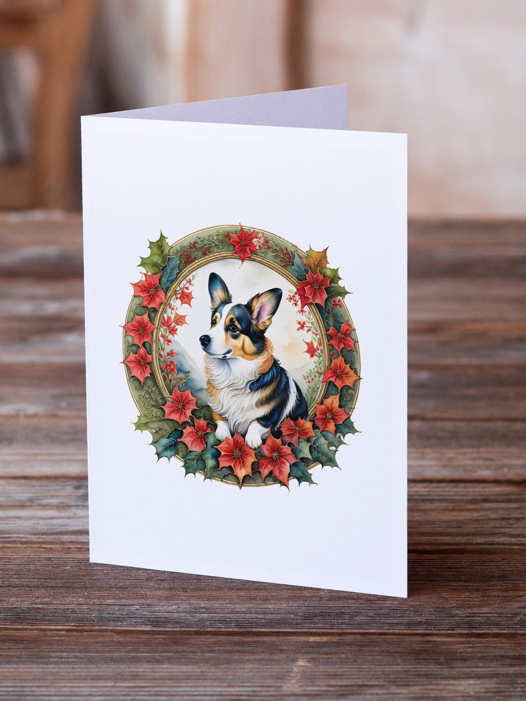 Corgi Christmas Flowers Greeting Cards Pack of 8 Blank Cards with Envelopes Whimsical A7 Size 5x7