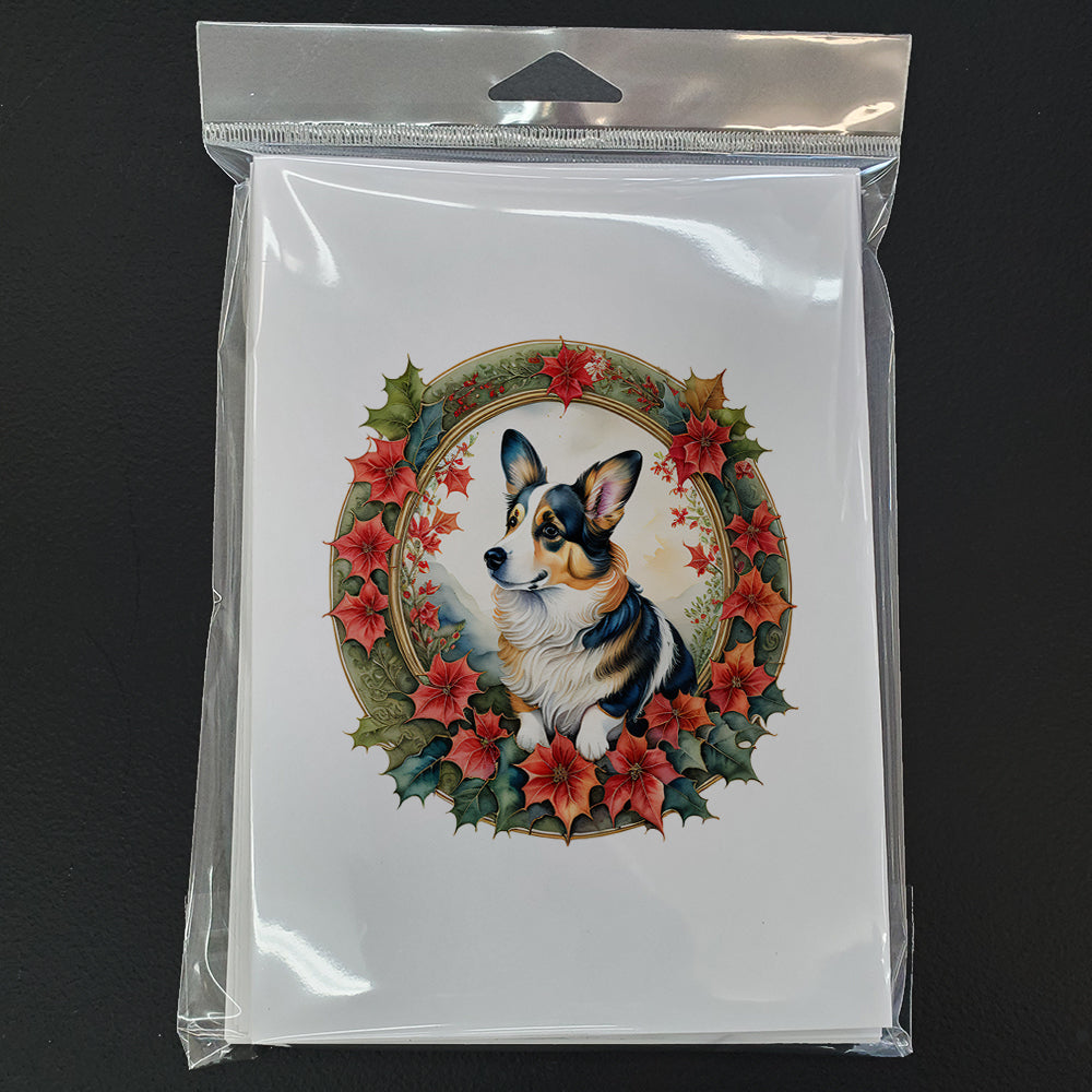 Corgi Christmas Flowers Greeting Cards Pack of 8 Blank Cards with Envelopes Whimsical A7 Size 5x7