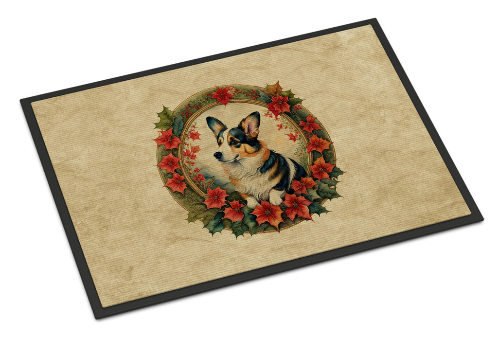 Corgi Christmas Flowers Doormat Indoor Outdoor 24H X 36W Front Door Mat Rugs for Entryway, Non Slip Washable Low Pile,