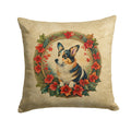 Corgi Christmas Flowers Decorative Throw Pillow 14x14 Indoor Outdoor Accent Cushion, Fabric Cover with Insert for Sofa, Bed, Porch & Living Room