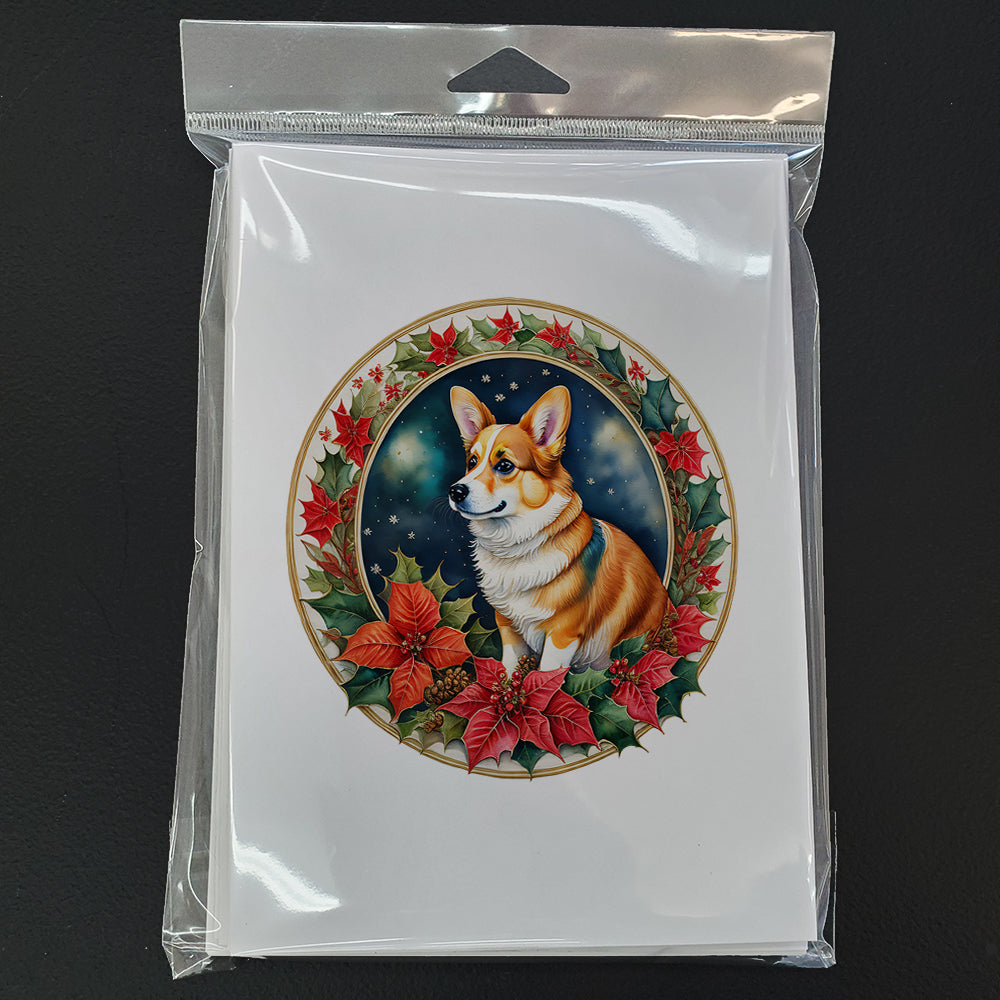 Corgi Christmas Flowers Greeting Cards Pack of 8 Blank Cards with Envelopes Whimsical A7 Size 5x7