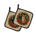 Corgi Christmas Flowers Pot Holder Set of 2 Heat Resistant Quilted Hot Pads 7.5 x 7.5 Inch, Insulated Kitchen Trivets for Cooking & Baking