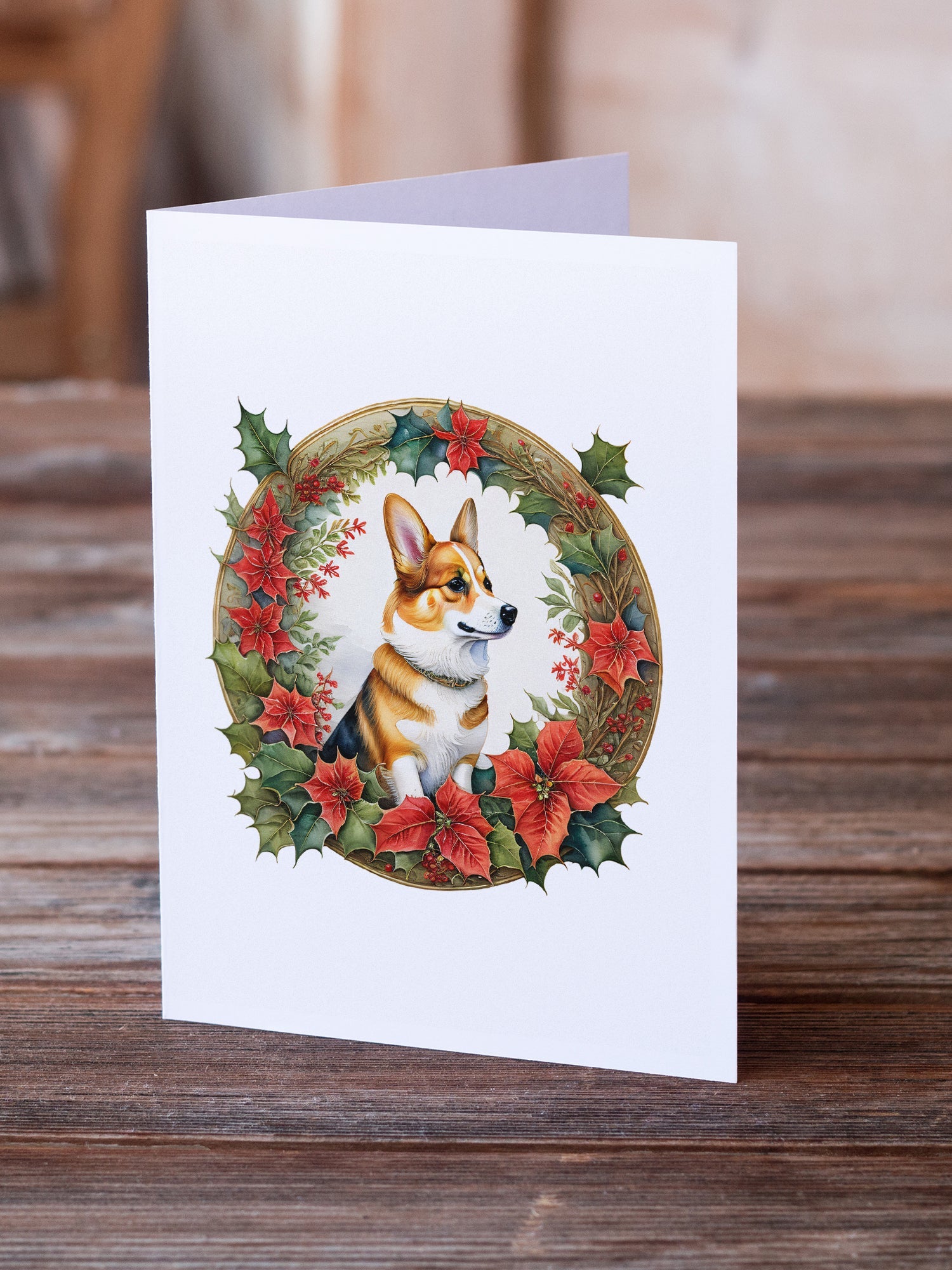 Corgi Christmas Flowers Greeting Cards Pack of 8 Blank Cards with Envelopes Whimsical A7 Size 5x7