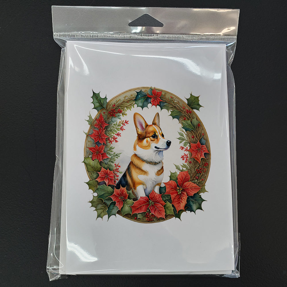 Corgi Christmas Flowers Greeting Cards Pack of 8 Blank Cards with Envelopes Whimsical A7 Size 5x7