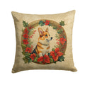 Corgi Christmas Flowers Decorative Throw Pillow 14x14 Indoor Outdoor Accent Cushion, Fabric Cover with Insert for Sofa, Bed, Porch & Living Room