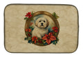 Coton De Tulear Christmas Flowers Dish Drying Mat Absorbent Dish Drying Mat Pad for Kitchen Counter Dish Drainer Mat for Countertop, 14 x 21", Multicolor