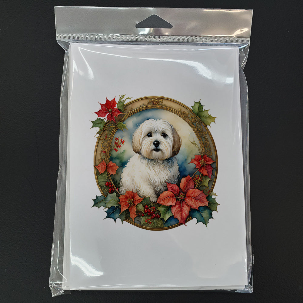 Coton De Tulear Christmas Flowers Greeting Cards Pack of 8 Blank Cards with Envelopes Whimsical A7 Size 5x7