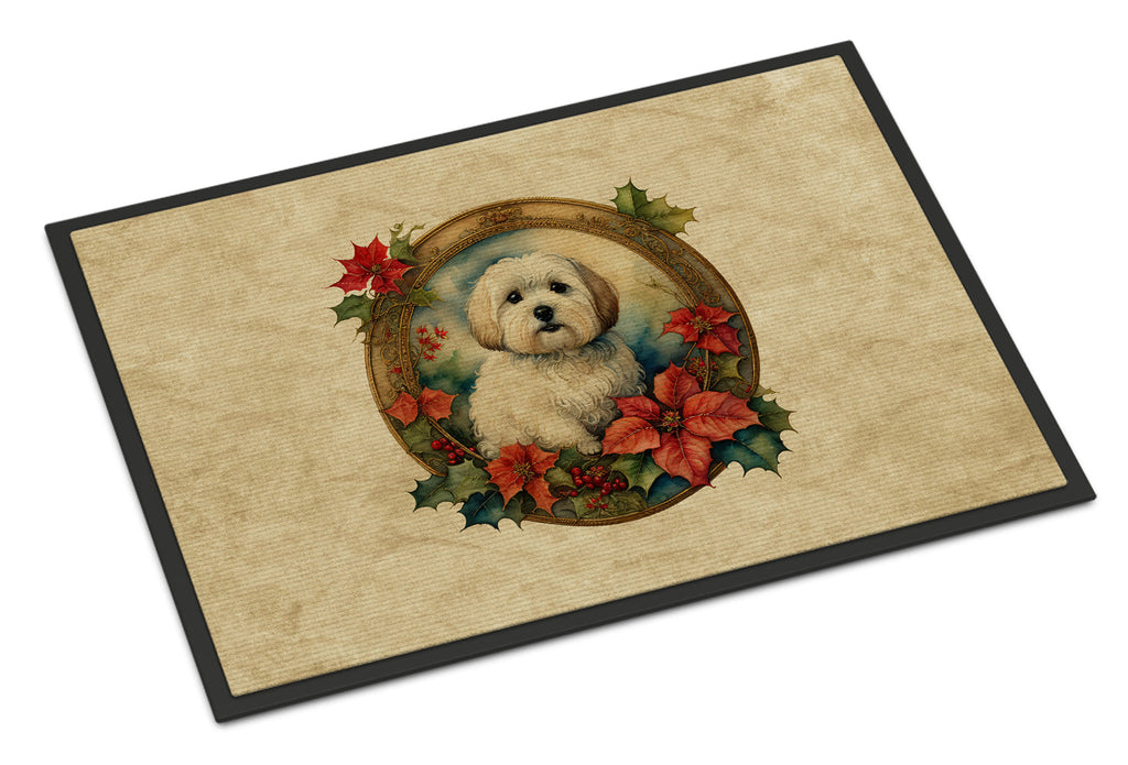 Coton De Tulear Christmas Flowers Doormat Indoor Outdoor 18H X 27W Front Door Mat Rugs for Entryway, Non Slip Washable