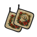 Coton De Tulear Christmas Flowers Pot Holder Set of 2 Heat Resistant Quilted Hot Pads 7.5 x 7.5 Inch, Insulated Kitchen Trivets for Cooking & Baking