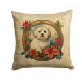Coton De Tulear Christmas Flowers Decorative Throw Pillow 14x14 Indoor Outdoor Accent Cushion, Fabric Cover with Insert for Sofa, Bed, Porch & Living Room