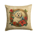 Coton De Tulear Christmas Flowers Decorative Throw Pillow 18x18 Indoor Outdoor Accent Cushion, Fabric Cover with Insert for Sofa, Bed, Porch & Living Room