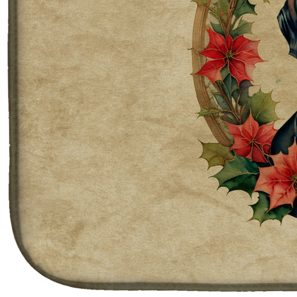 Dachshund Christmas Flowers Dish Drying Mat Absorbent Dish Drying Mat Pad for Kitchen Counter Dish Drainer Mat for Countertop, 14 x 21", Multicolor