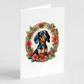 Dachshund Christmas Flowers Greeting Cards Pack of 8 Blank Cards with Envelopes Whimsical A7 Size 5x7