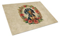 Dachshund Christmas Flowers Cutting Board Tempered Glass Kitchen Cutting Surface, Heat Resistant Chopping, Non-Slip Feet, Food Prep & Serving