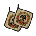Dachshund Christmas Flowers Pot Holder Set of 2 Heat Resistant Quilted Hot Pads 7.5 x 7.5 Inch, Insulated Kitchen Trivets for Cooking & Baking