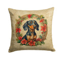 Dachshund Christmas Flowers Decorative Throw Pillow 14x14 Indoor Outdoor Accent Cushion, Fabric Cover with Insert for Sofa, Bed, Porch & Living Room