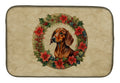 Dachshund Christmas Flowers Dish Drying Mat Absorbent Dish Drying Mat Pad for Kitchen Counter Dish Drainer Mat for Countertop, 14 x 21", Multicolor
