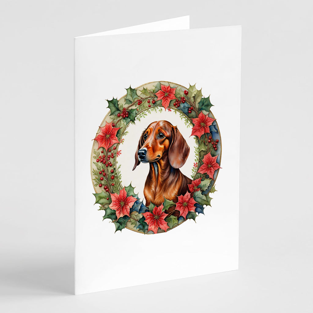 Dachshund Christmas Flowers Greeting Cards Pack of 8 Blank Cards with Envelopes Whimsical A7 Size 5x7