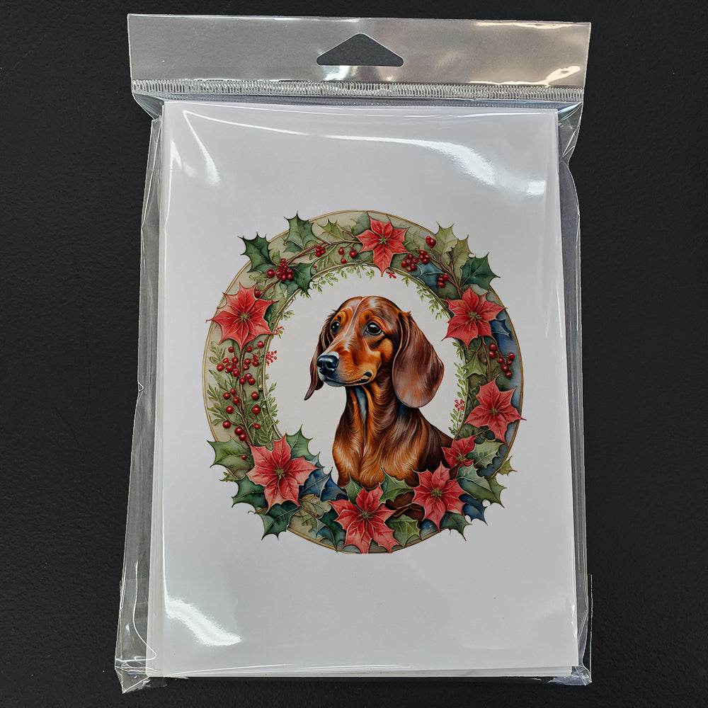 Dachshund Christmas Flowers Greeting Cards Pack of 8 Blank Cards with Envelopes Whimsical A7 Size 5x7