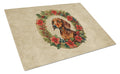 Dachshund Christmas Flowers Cutting Board Tempered Glass Kitchen Cutting Surface, Heat Resistant Chopping, Non-Slip Feet, Food Prep & Serving