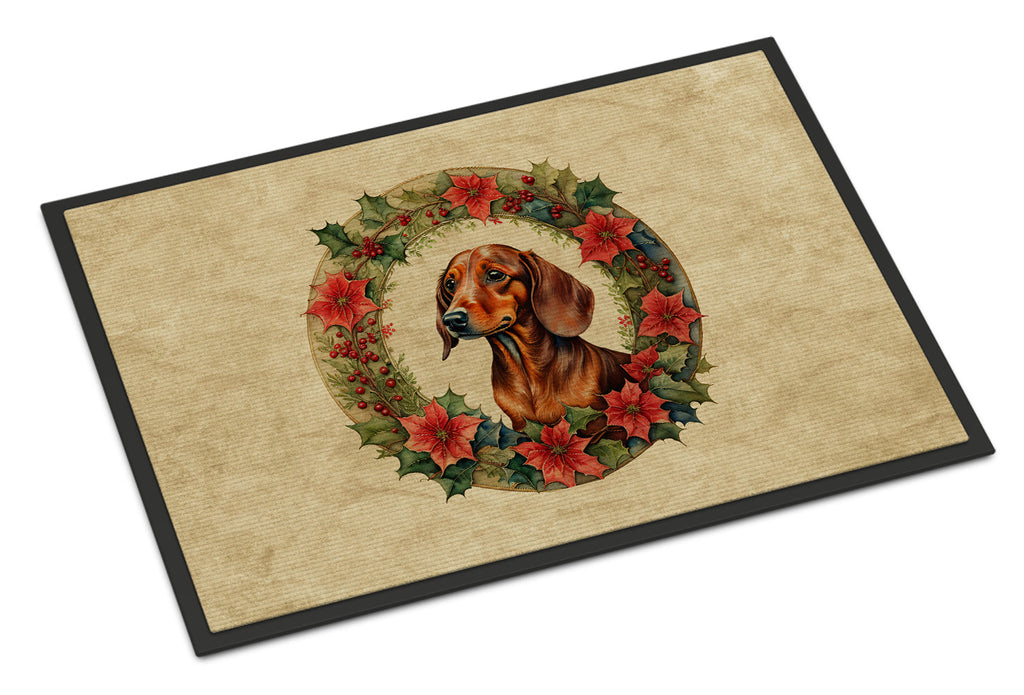 Dachshund Christmas Flowers Doormat Indoor Outdoor 18H X 27W Front Door Mat Rugs for Entryway, Non Slip Washable