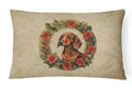 Dachshund Christmas Flowers Decorative Throw Pillow 12x16 Indoor Outdoor Accent Cushion, Fabric Cover with Insert for Sofa, Bed, Porch & Living Room