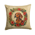 Dachshund Christmas Flowers Decorative Throw Pillow 18x18 Indoor Outdoor Accent Cushion, Fabric Cover with Insert for Sofa, Bed, Porch & Living Room