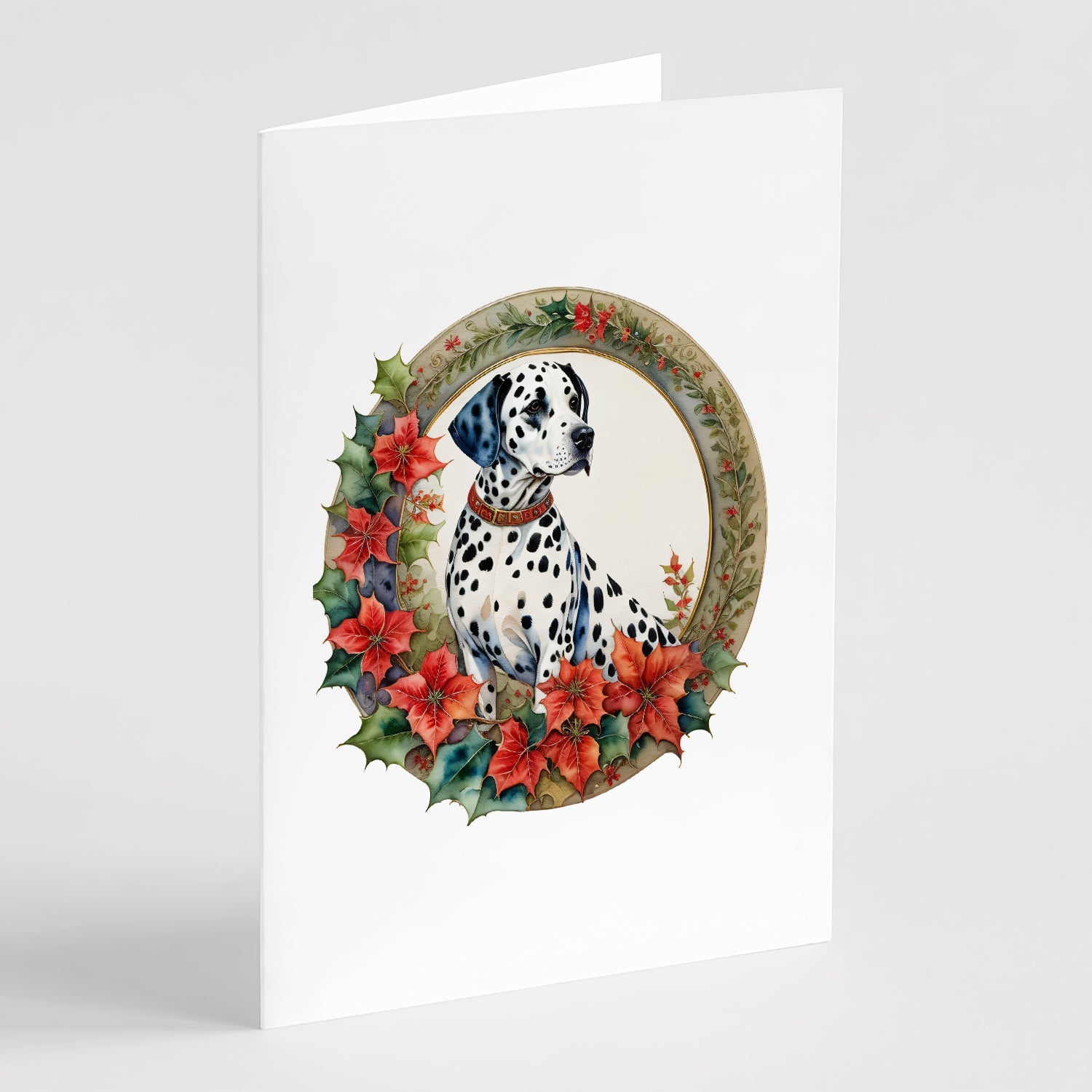 Dalmatian Christmas Flowers Greeting Cards Pack of 8 Blank Cards with Envelopes Whimsical A7 Size 5x7