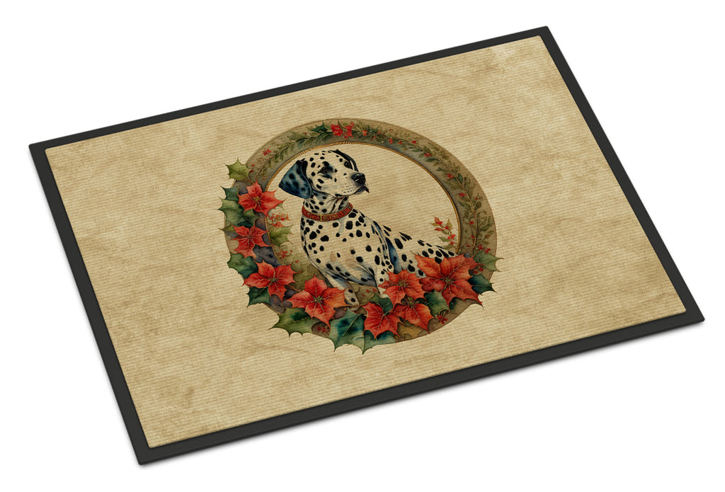 Dalmatian Christmas Flowers Doormat Indoor Outdoor 24H X 36W Front Door Mat Rugs for Entryway, Non Slip Washable Low Pile,