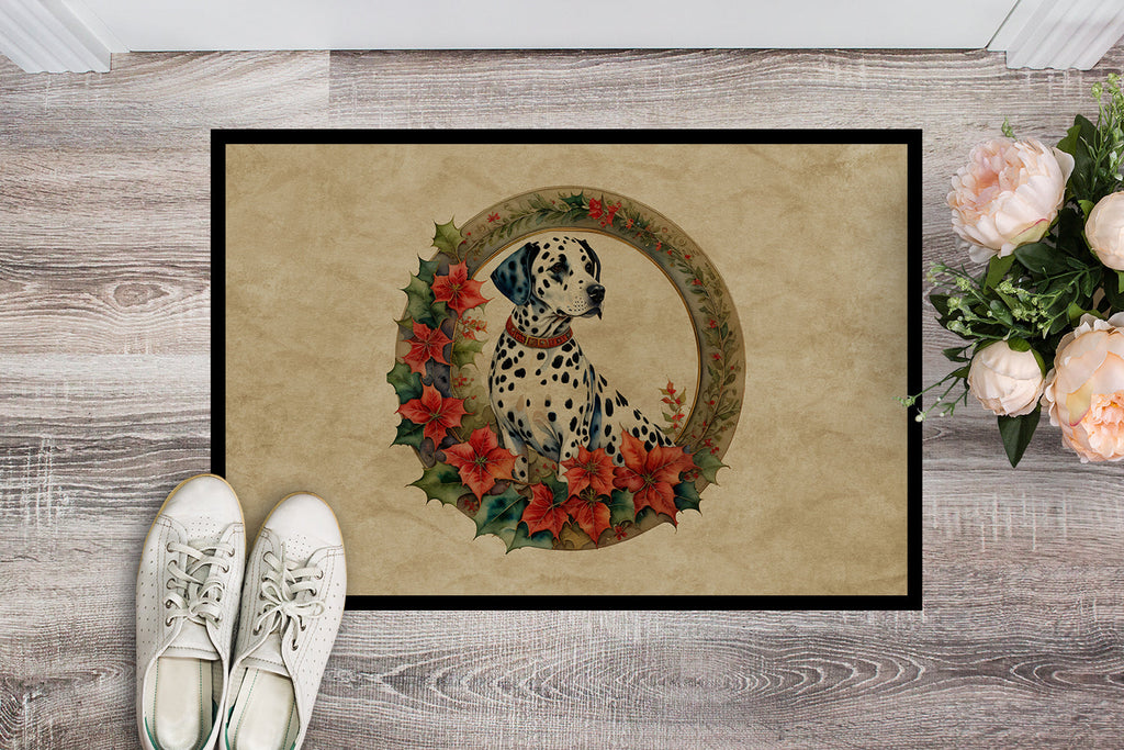 Dalmatian Christmas Flowers Doormat Indoor Outdoor 24H X 36W Front Door Mat Rugs for Entryway, Non Slip Washable Low Pile,
