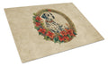 Dalmatian Christmas Flowers Cutting Board Tempered Glass Kitchen Cutting Surface, Heat Resistant Chopping, Non-Slip Feet, Food Prep & Serving