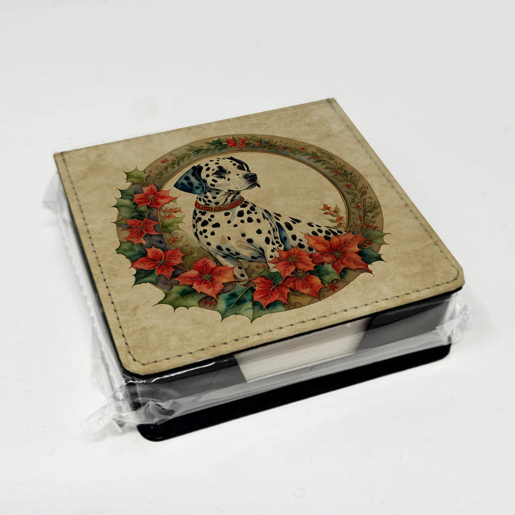 Dalmatian Christmas Flowers PU Leather Note Paper Holder with Artist-Designed Cover, Desk Accessory, Office Gift