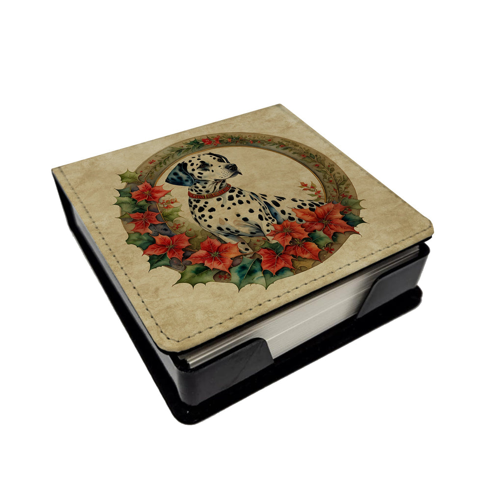 Dalmatian Christmas Flowers PU Leather Note Paper Holder with Artist-Designed Cover, Desk Accessory, Office Gift