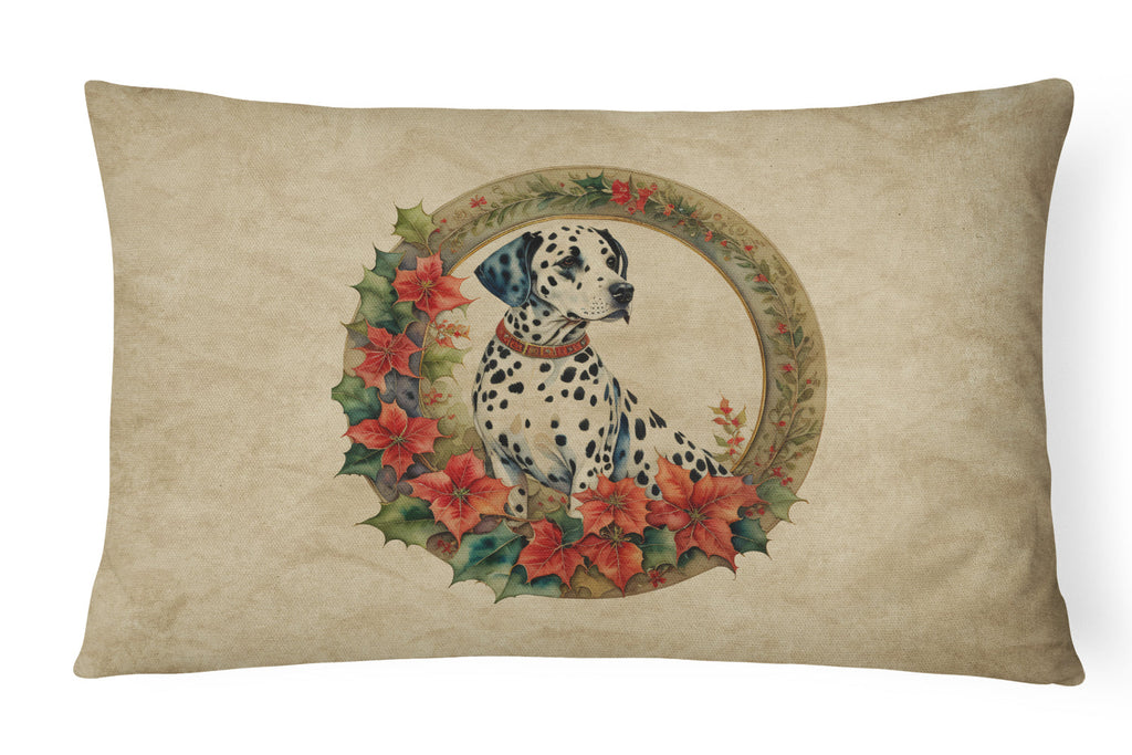 Dalmatian Christmas Flowers Decorative Throw Pillow 12x16 Indoor Outdoor Accent Cushion, Fabric Cover with Insert for Sofa, Bed, Porch & Living Room