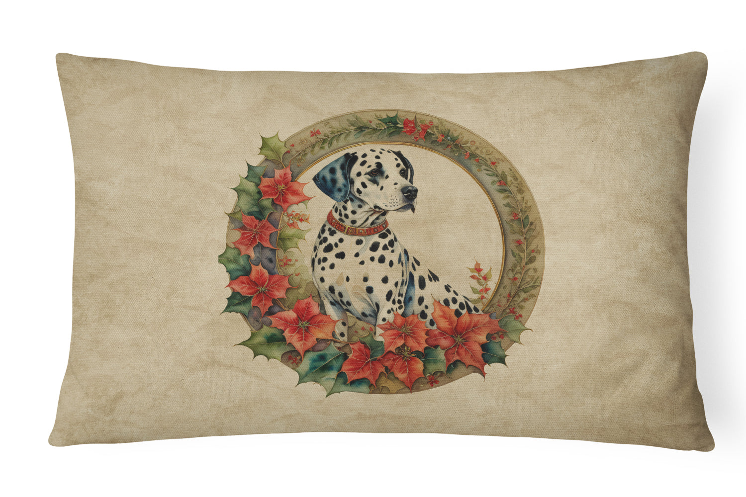 Dalmatian Christmas Flowers Decorative Throw Pillow 12x16 Indoor Outdoor Accent Cushion, Fabric Cover with Insert for Sofa, Bed, Porch & Living Room