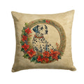 Dalmatian Christmas Flowers Decorative Throw Pillow 14x14 Indoor Outdoor Accent Cushion, Fabric Cover with Insert for Sofa, Bed, Porch & Living Room