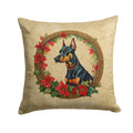 Doberman Pinscher Christmas Flowers Decorative Throw Pillow 14x14 Indoor Outdoor Accent Cushion, Fabric Cover with Insert for Sofa, Bed, Porch & Living Room