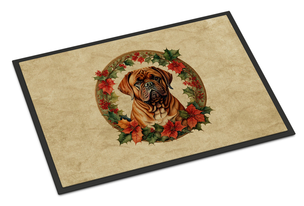 Dogue de Bordeaux Christmas Flowers Doormat Indoor Outdoor 24H X 36W Front Door Mat Rugs for Entryway, Non Slip Washable Low Pile,