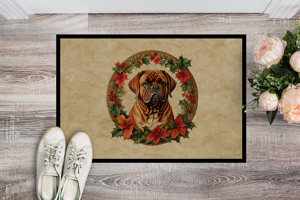 Dogue de Bordeaux Christmas Flowers Doormat Indoor Outdoor 24H X 36W Front Door Mat Rugs for Entryway, Non Slip Washable Low Pile,